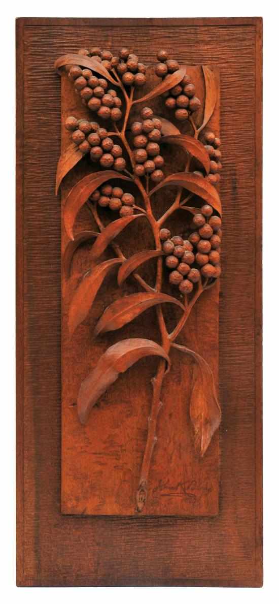 Appraisal: John Kendrick Blogg - A carved Eucalypt floral panel signed