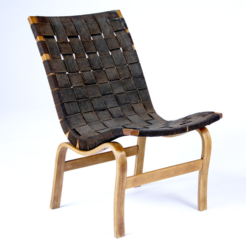 Appraisal: BRUNO MATHSSON Side chair with dark green fabric webbing on