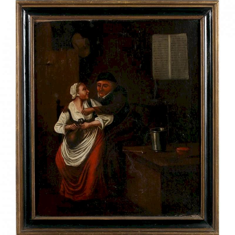 Appraisal: Continental Genre Painting early th century oil on canvas lined