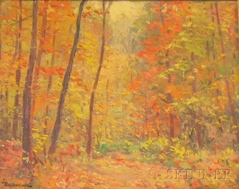 Appraisal: Framed Oil on Canvas Landscape Autumn Woods by Walter Bollendonk