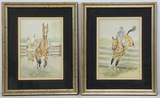 Appraisal: BROWN Paul Pair of Equestrian Watercolors One signed lower left