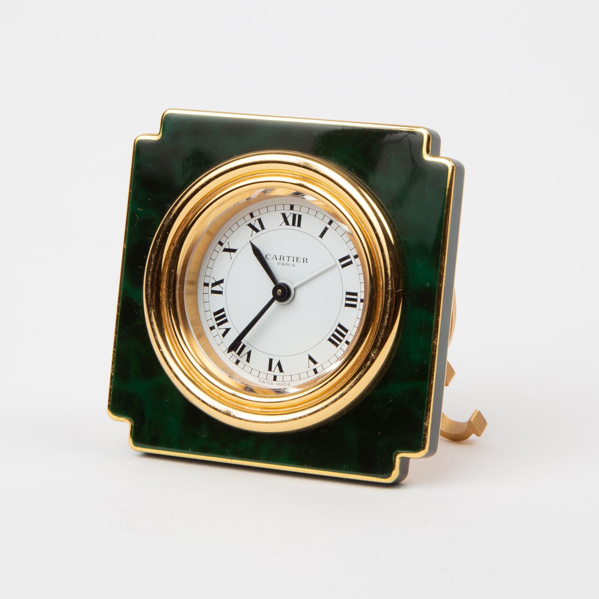 Appraisal: CARTIER ENAMELED TRAVEL DESK CLOCK A Cartier gilt brass travel