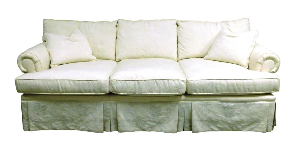 Appraisal: Upholstered sofa by Century Hickory N C ivory damask type