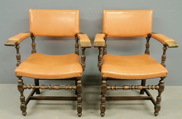 Appraisal: - Pair of Jacobean style walnut open armchairs by Kittinger