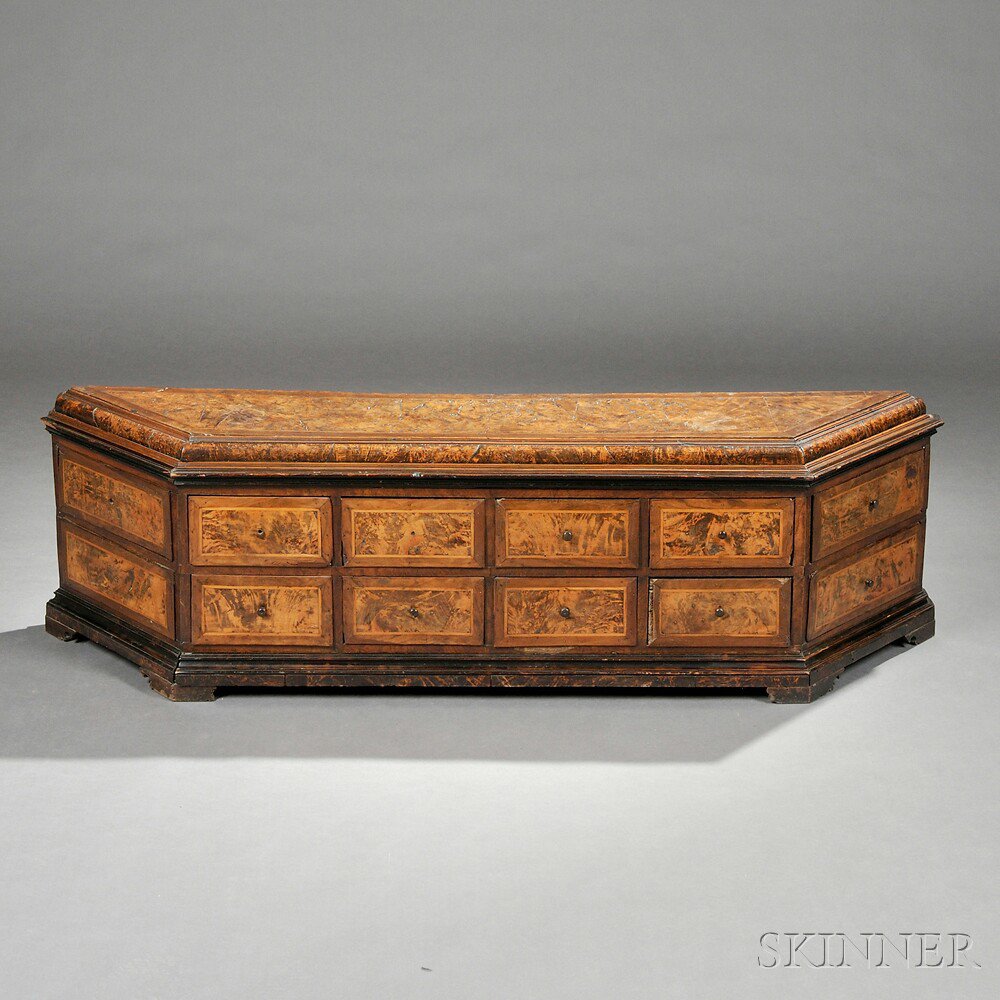 Appraisal: Baroque-style Walnut-veneered Table Cabinet Italy th century and later rectangular