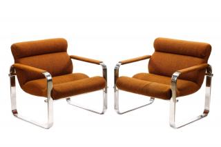 Appraisal: Pair Milo Baughman Style MCM Armchairs Style of Milo Baughman