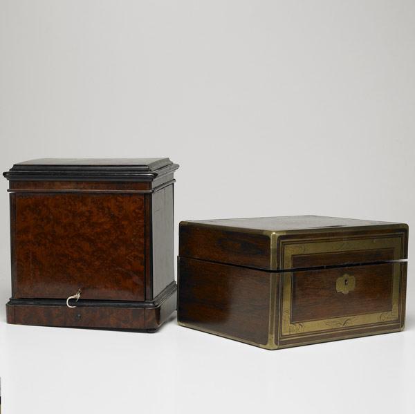 Appraisal: th C DECORATIVE BOXES Regency period jewelry box in rosewood