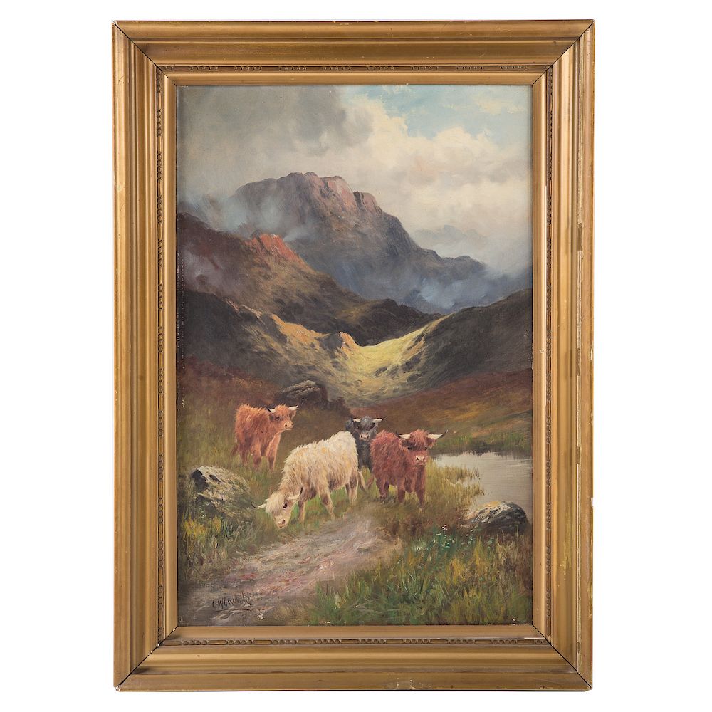 Appraisal: Charles W Oswald Highland Bulls Oil on Canvas British th