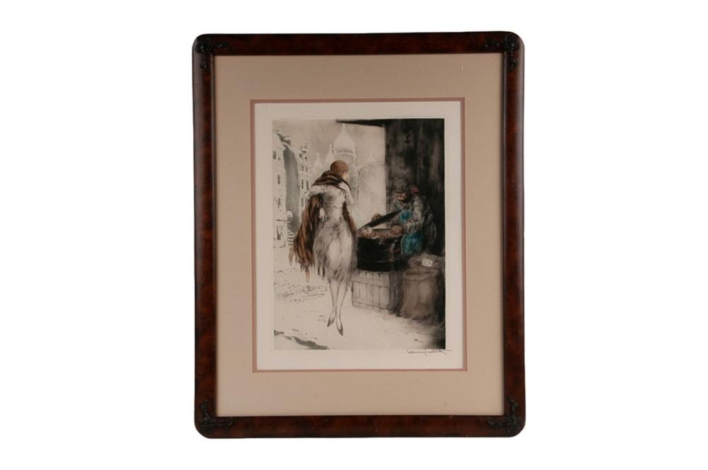 Appraisal: LOUIS ICART CHESTNUT VENDOR circa aquatint and etching Condition good