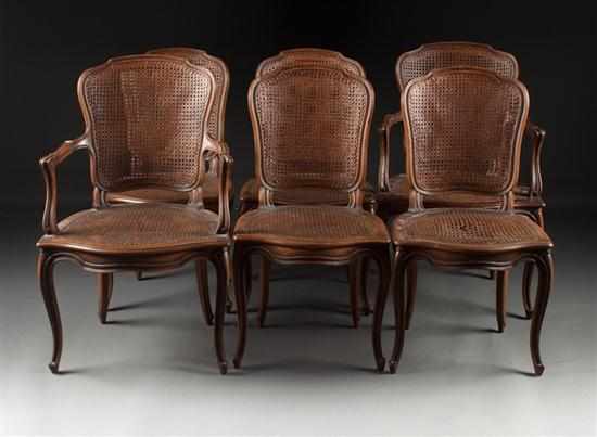 Appraisal: Set of six Louis XV style carved and caned wood