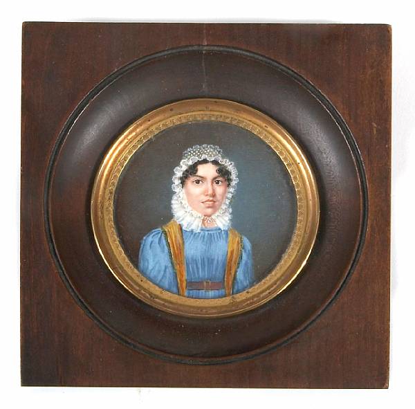 Appraisal: A French School circular portrait miniature of a lady circa