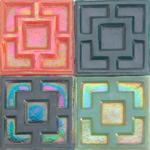 Appraisal: TIFFANY Twenty-five Favrile glass tiles with a geometric square pattern