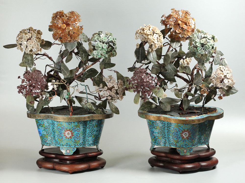 Appraisal: pair of Chinese bonsai flower trees possibly Republican period in