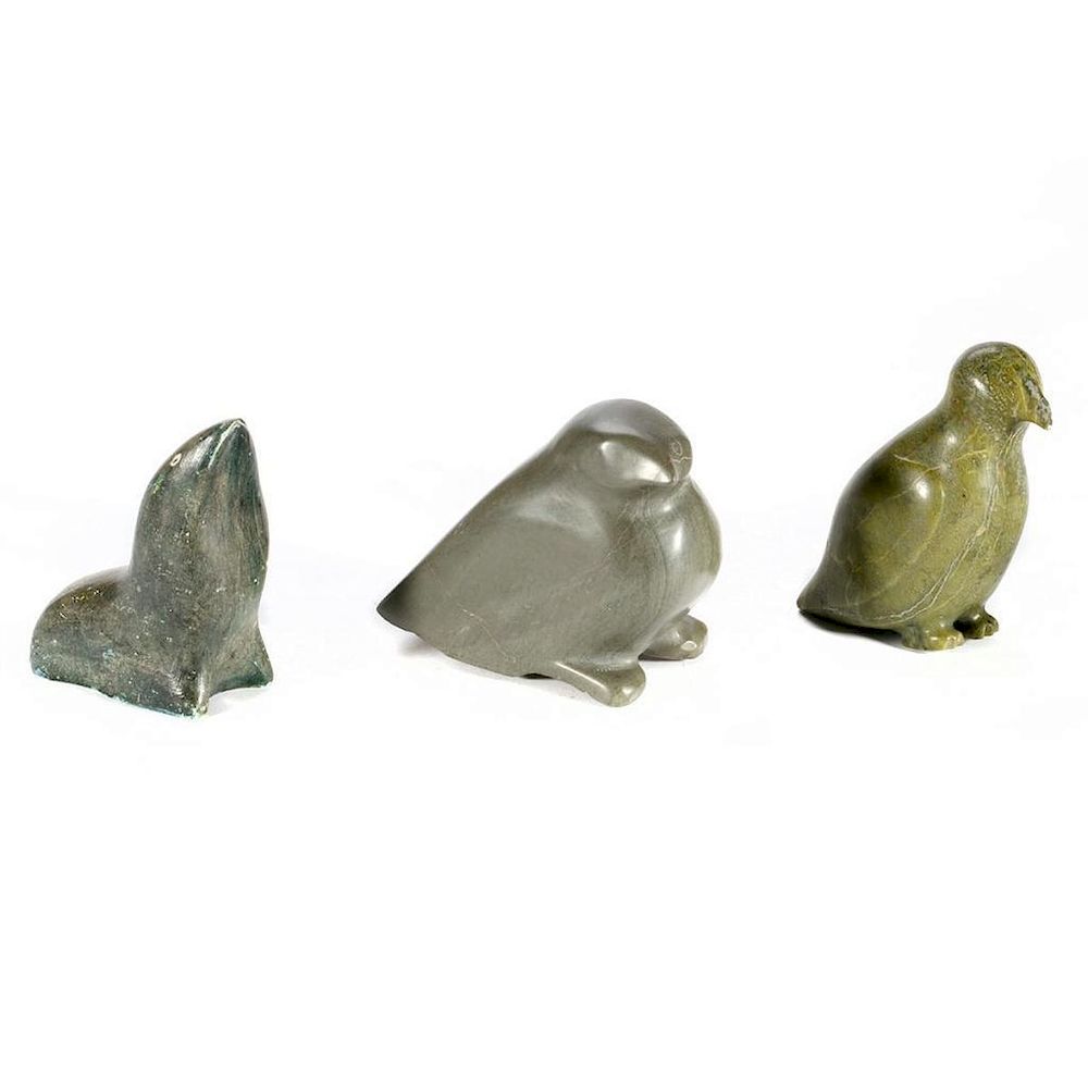 Appraisal: Three Inuit Stone Sculptures Nuluapik Pee Standing Bird and two