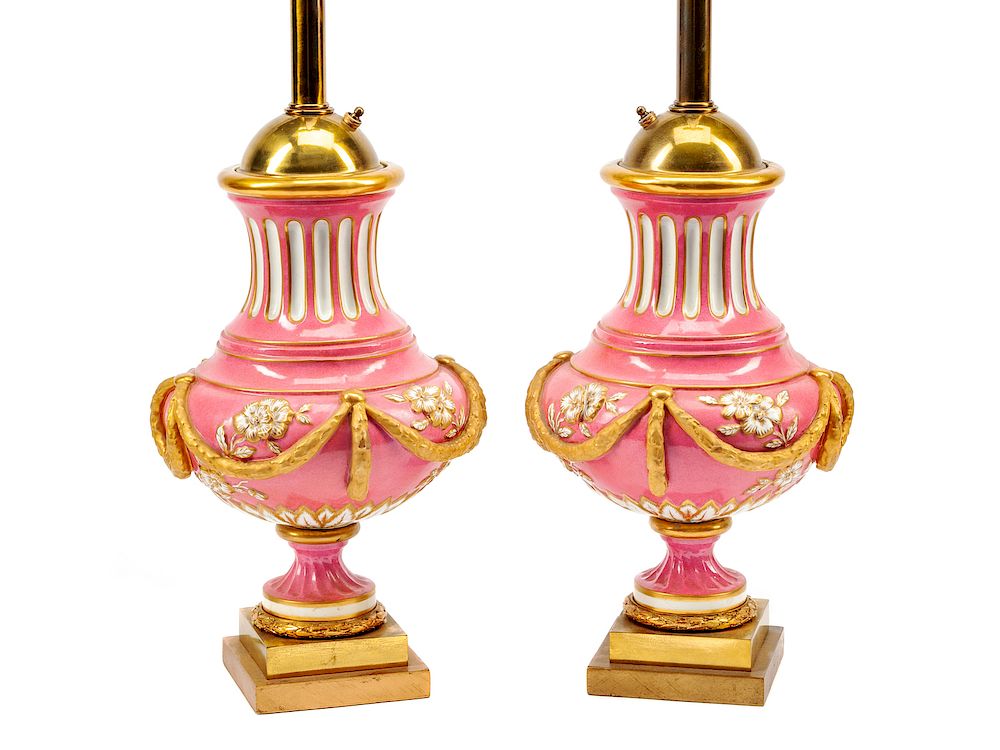 Appraisal: A Pair of S vres Style Porcelain Table Lamps A