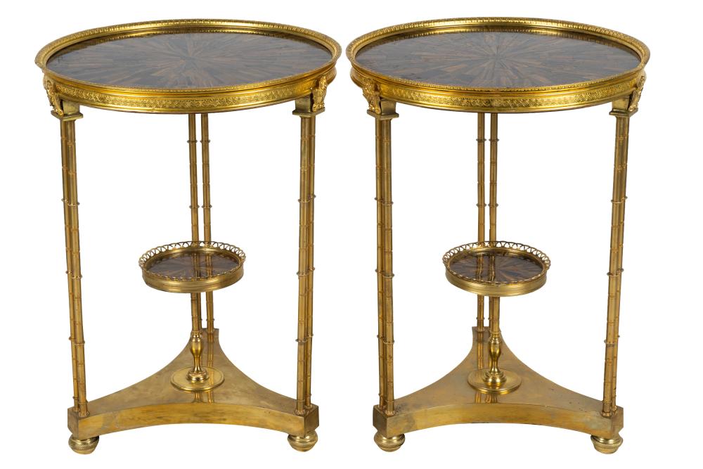 Appraisal: PAIR OF NEOCLASSIC STYLE GILT BRONZE TIGER EYE GUERIDONSwith galleried