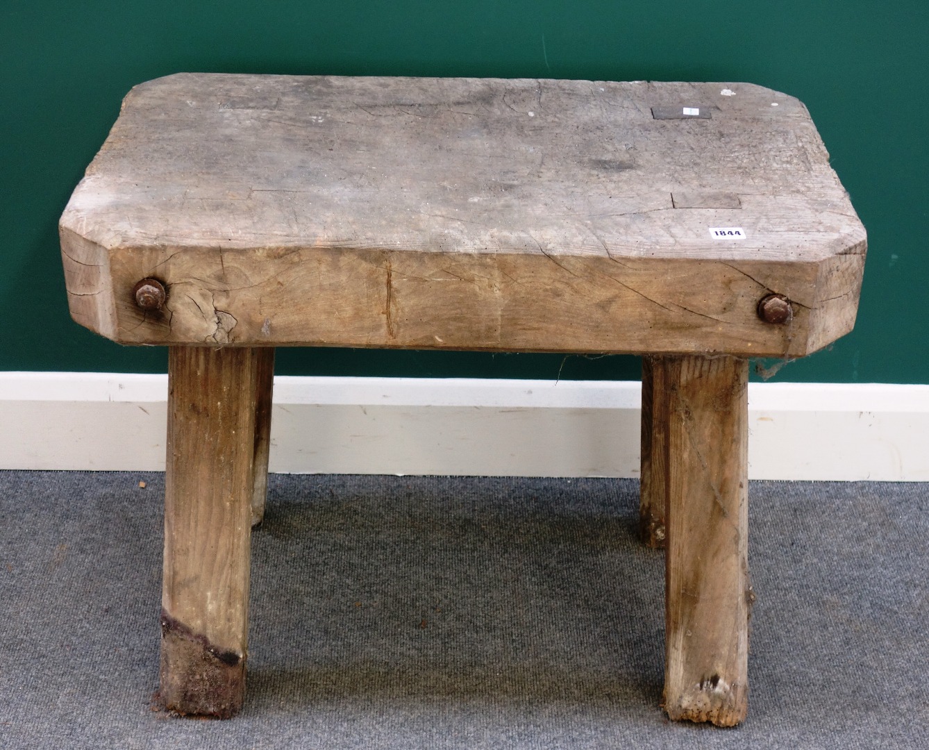 Appraisal: An early th century pine butcher's block on four canted