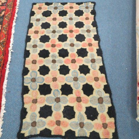 Appraisal: Antique Hooked Rug floral designon black field X