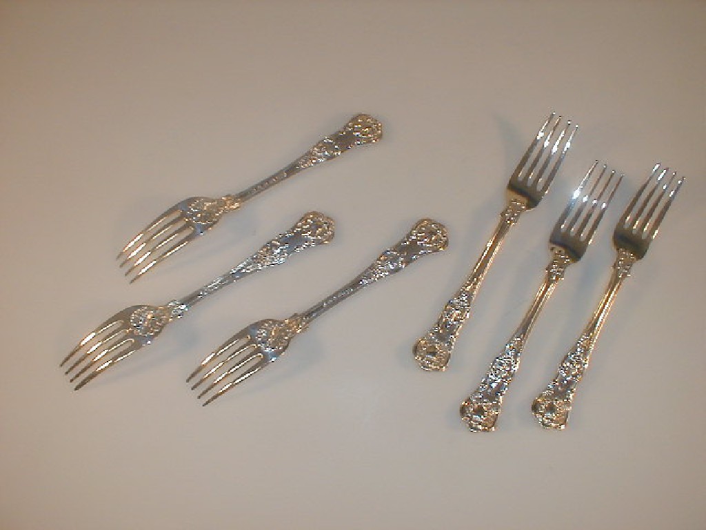 Appraisal: A set of six Victorian silver Kings pattern dessert forks