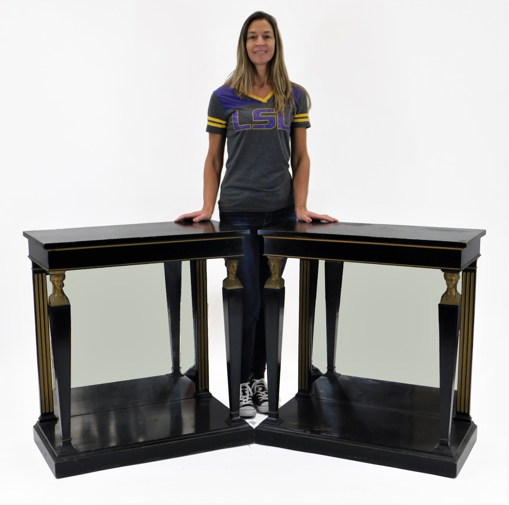 Appraisal: PR EBONIZED NEO-CLASSICAL MIRRORED PIER TABLES American - th CenturyRectangular