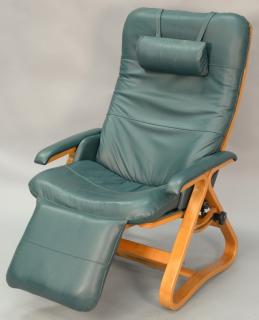 Appraisal: Leather upholstered reclining chair signed Backsaver Leather upholstered reclining chair