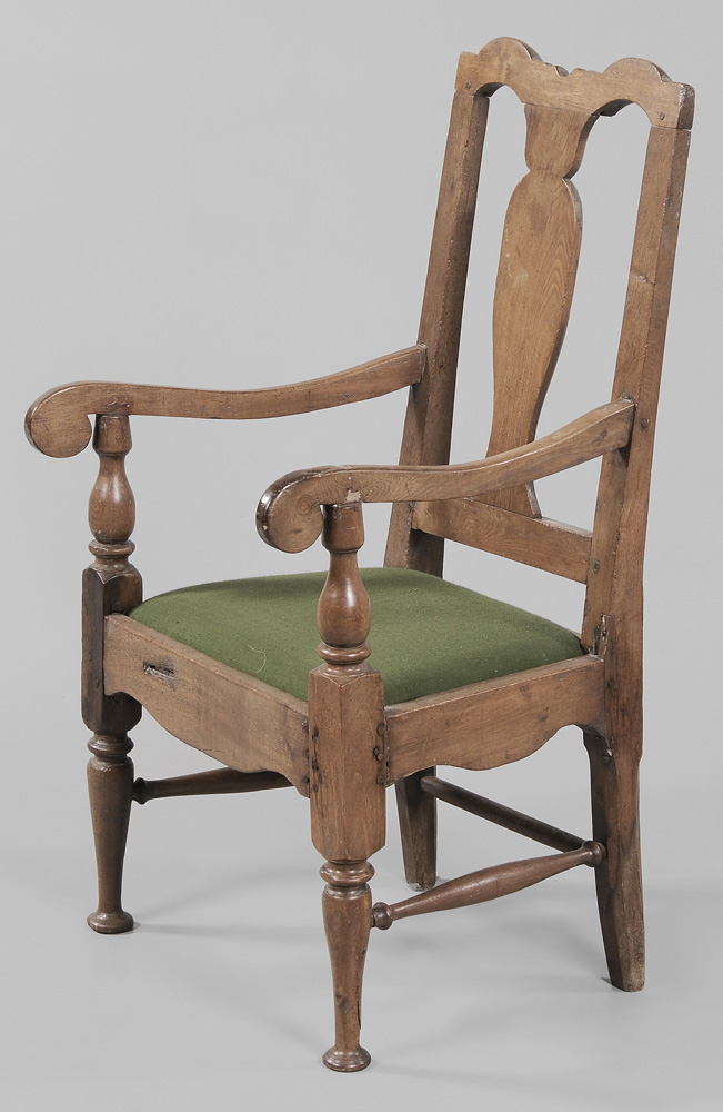 Appraisal: Rare Southern Queen Anne Walnut Armchair attributed to North Carolina