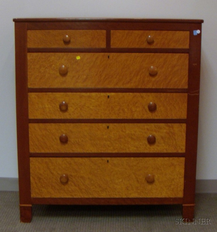 Appraisal: Empire Cherry and Bird's-eye Maple Veneer Six-Drawer Bureau