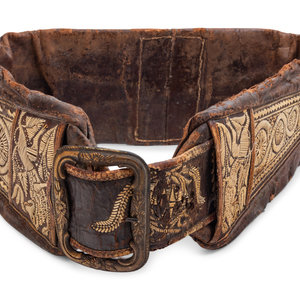 Appraisal: An Embroidered Leather Belt th Century Length inches Property from