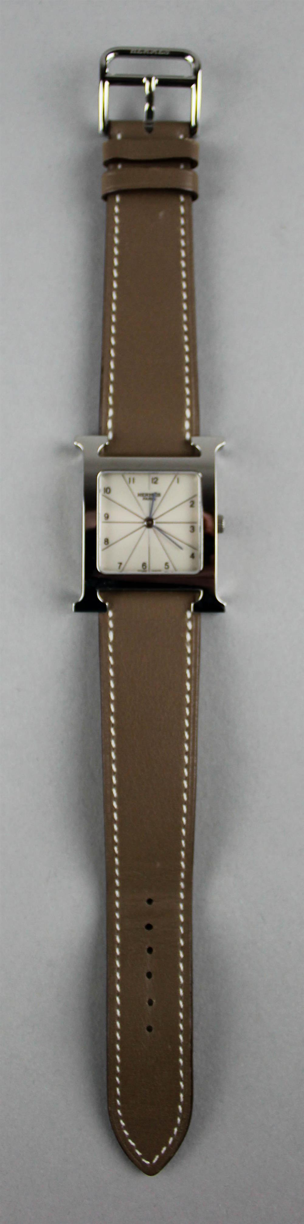 Appraisal: HERMES STAINLESS STEEL H HOUR WATCH impressed Hermes sweal to