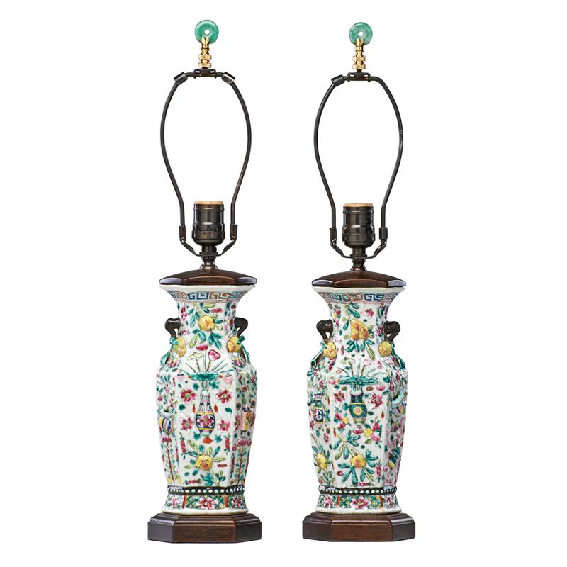 Appraisal: PAIR OF CHINESE EXPORT PORCELAIN LAMPS Condition Report