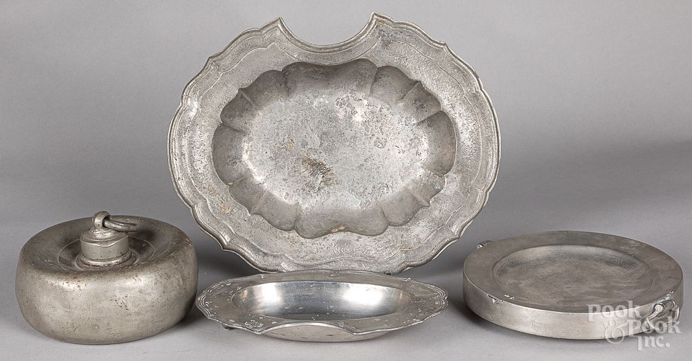 Appraisal: Four pieces of Continental pewter th th c Four pieces