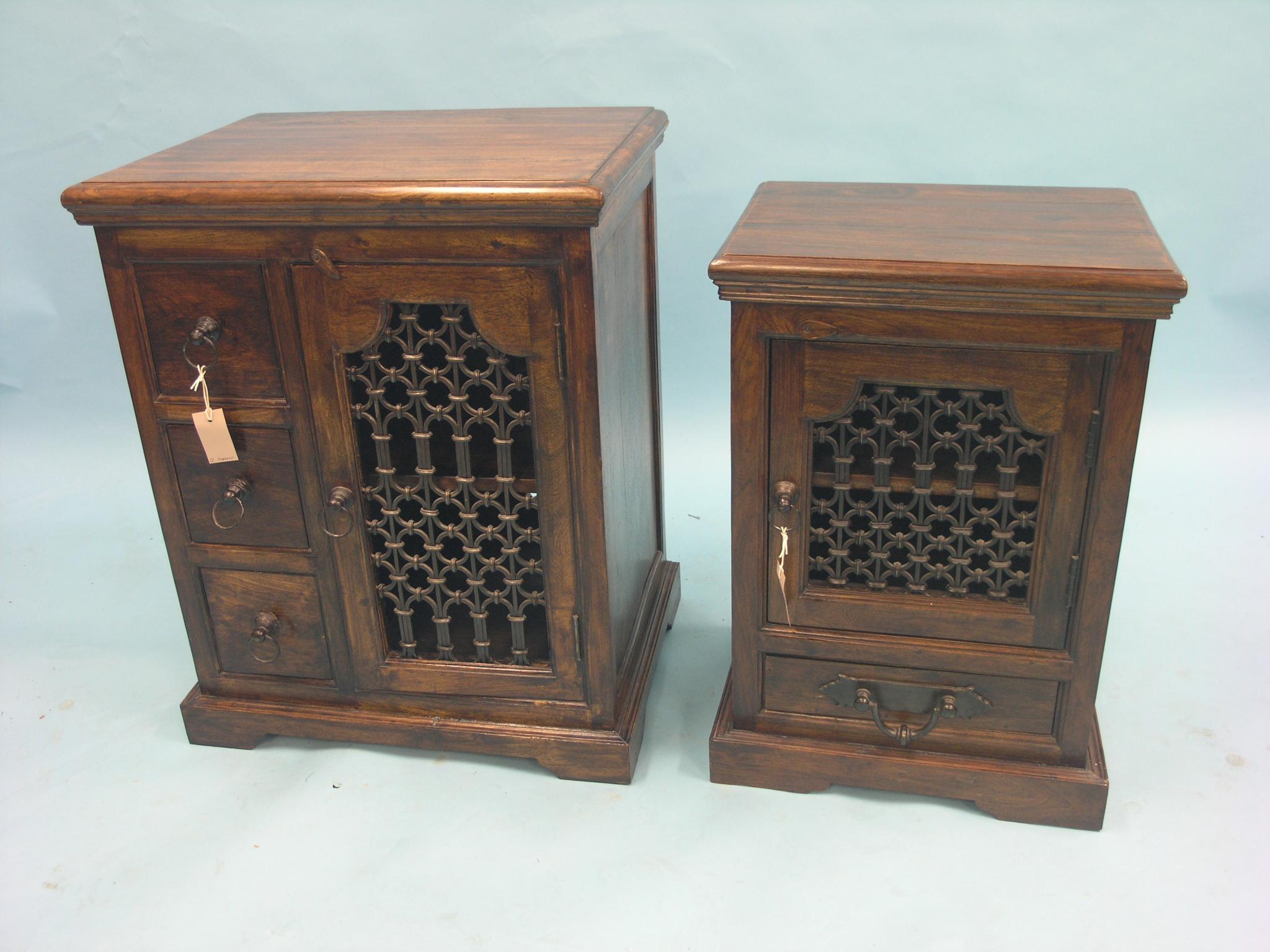 Appraisal: Two imported hardwood side cabinets each consisting of single door