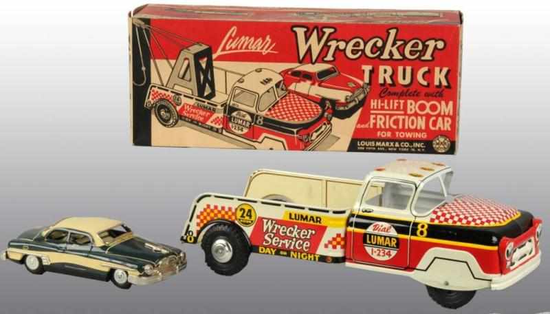 Appraisal: Pressed Steel Marx Lumar Wrecker Truck Toy Description American Scarce