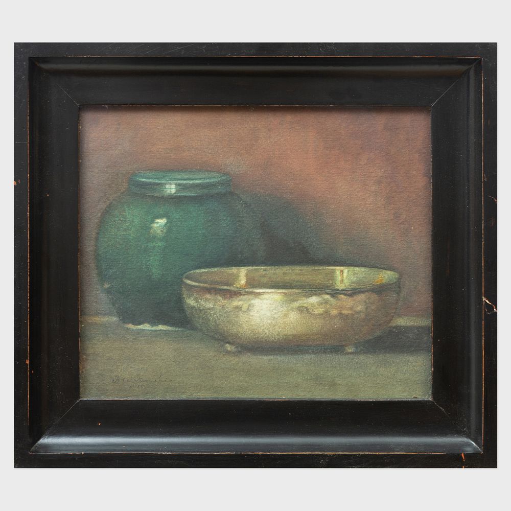 Appraisal: th Century School Still Life with Bowl and Ginger Jar