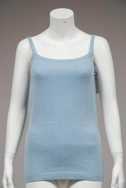 Appraisal: Light blue Chanel cashmere twinset spring Consisting of a spaghetti-strap