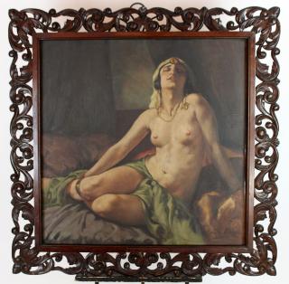 Appraisal: Oil on board seated nude Oil on board painting of