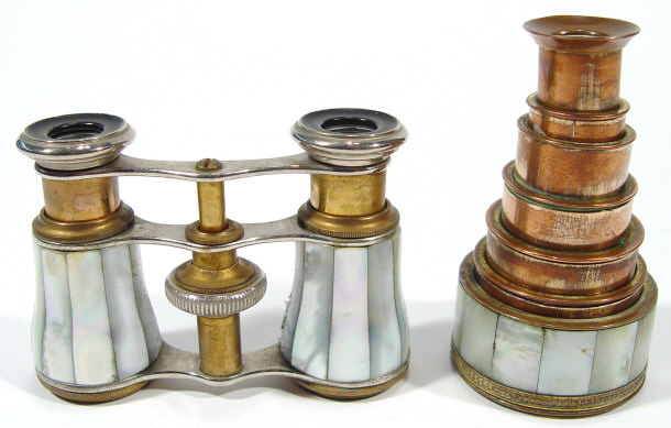 Appraisal: Six drawer mother of pearl and copper monocular and a