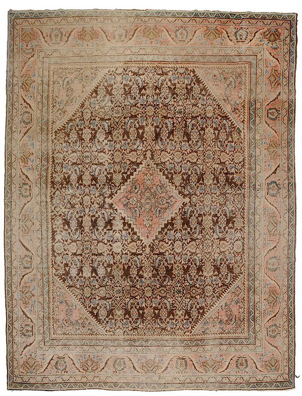 Appraisal: Oushak Carpet early mid th century stepped edge medallion on