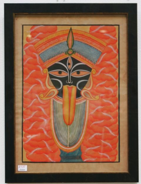 Appraisal: A Kalighat painting of the Goddess Kali framed and glazed