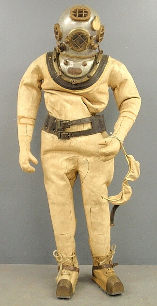 Appraisal: - U S Navy type diving suit and helmet marked