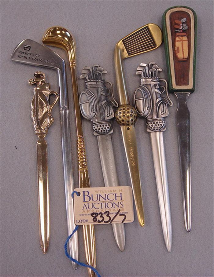 Appraisal: Lot of golf themed letter openers Including golf bags clubs