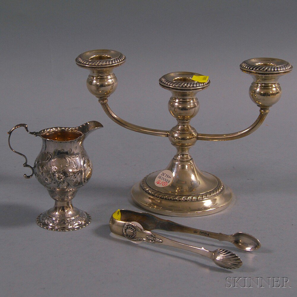 Appraisal: Three Pieces of Sterling Silver a Gorham weighted three-light candelabra