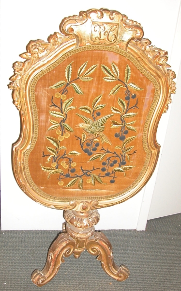 Appraisal: Victorian Giltwood Firescreen mid- th century cartouche-shaped frame with a