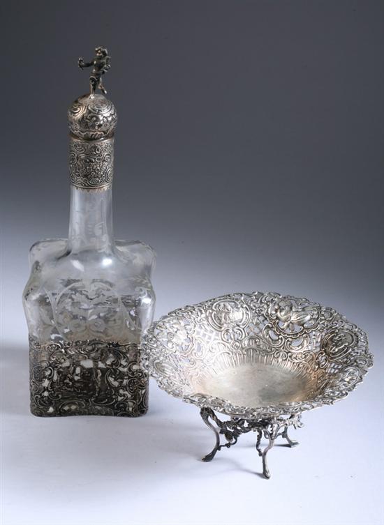 Appraisal: TWO PIECES GERMAN SILVER Including etched glass decanter with silver