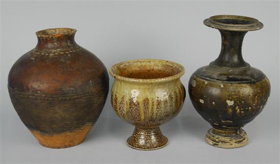 Appraisal: THREE CHINESE GLAZED POTTERY VESSELS height of tallest inches Condition