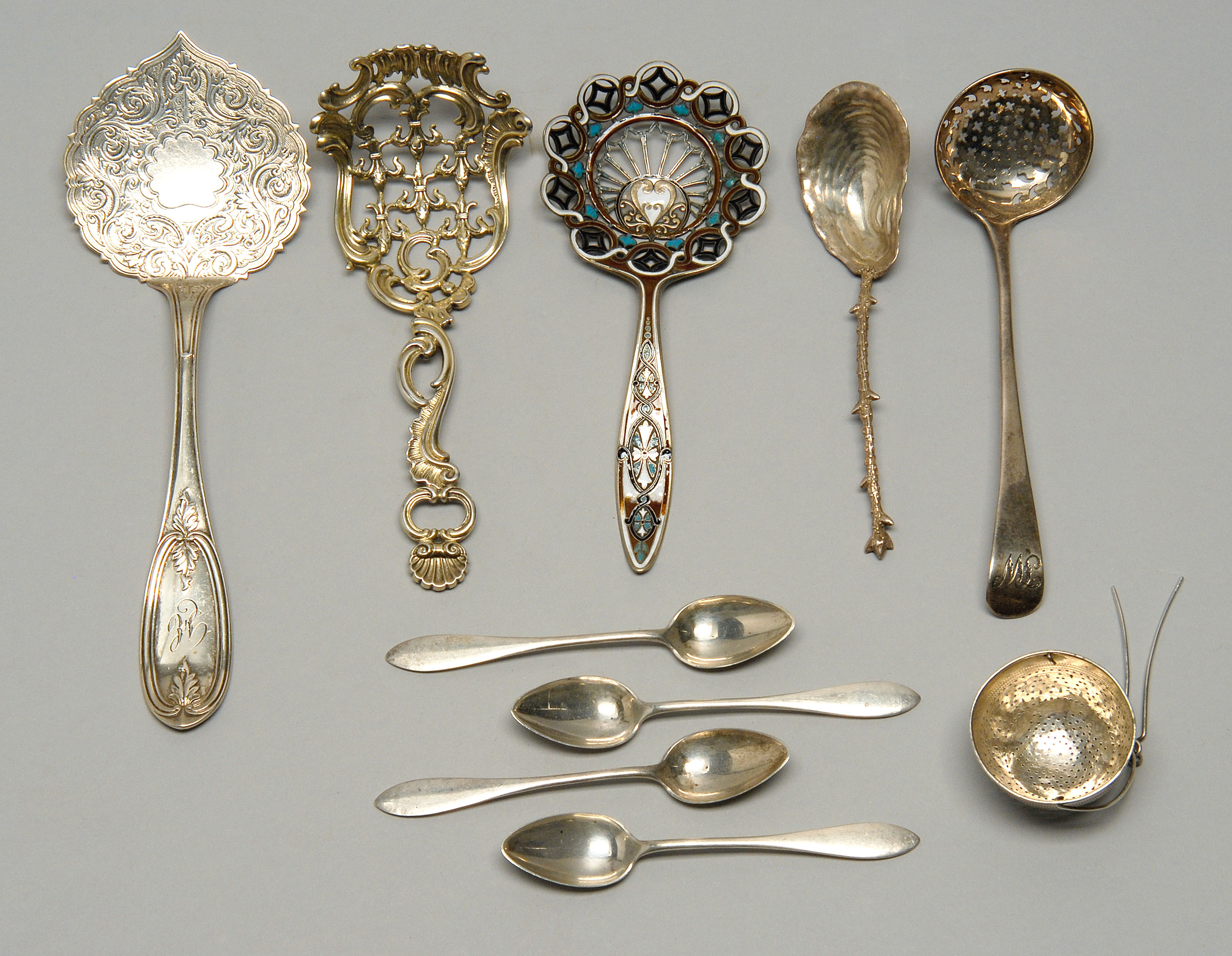 Appraisal: TEN STERLING SILVER SERVING PIECES By various makers English sugar