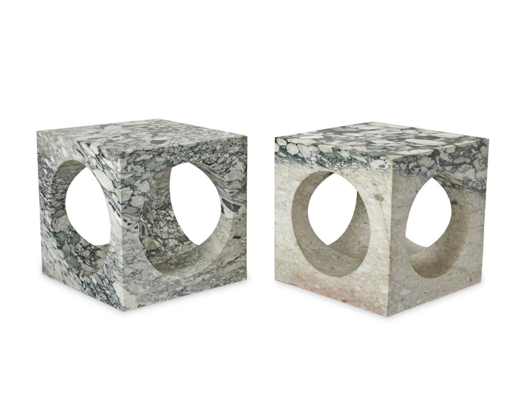 Appraisal: A pair of Kelly Wearstler marble side tables st Century