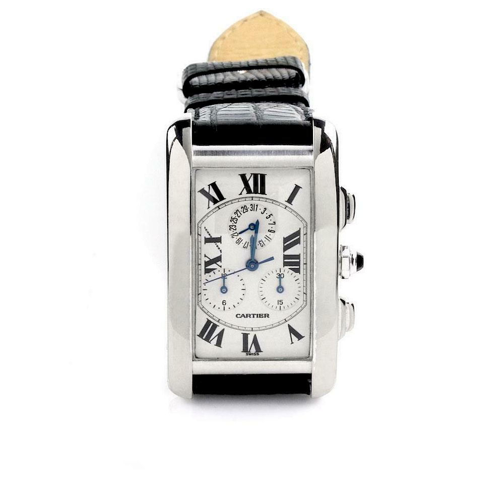 Appraisal: Cartier Tank Americain k Leather Band Watch Cartier Tank Americaine