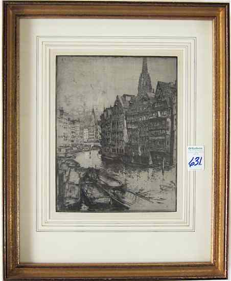 Appraisal: LUIGI KASIMIR ETCHING Austria - An early canal scene with