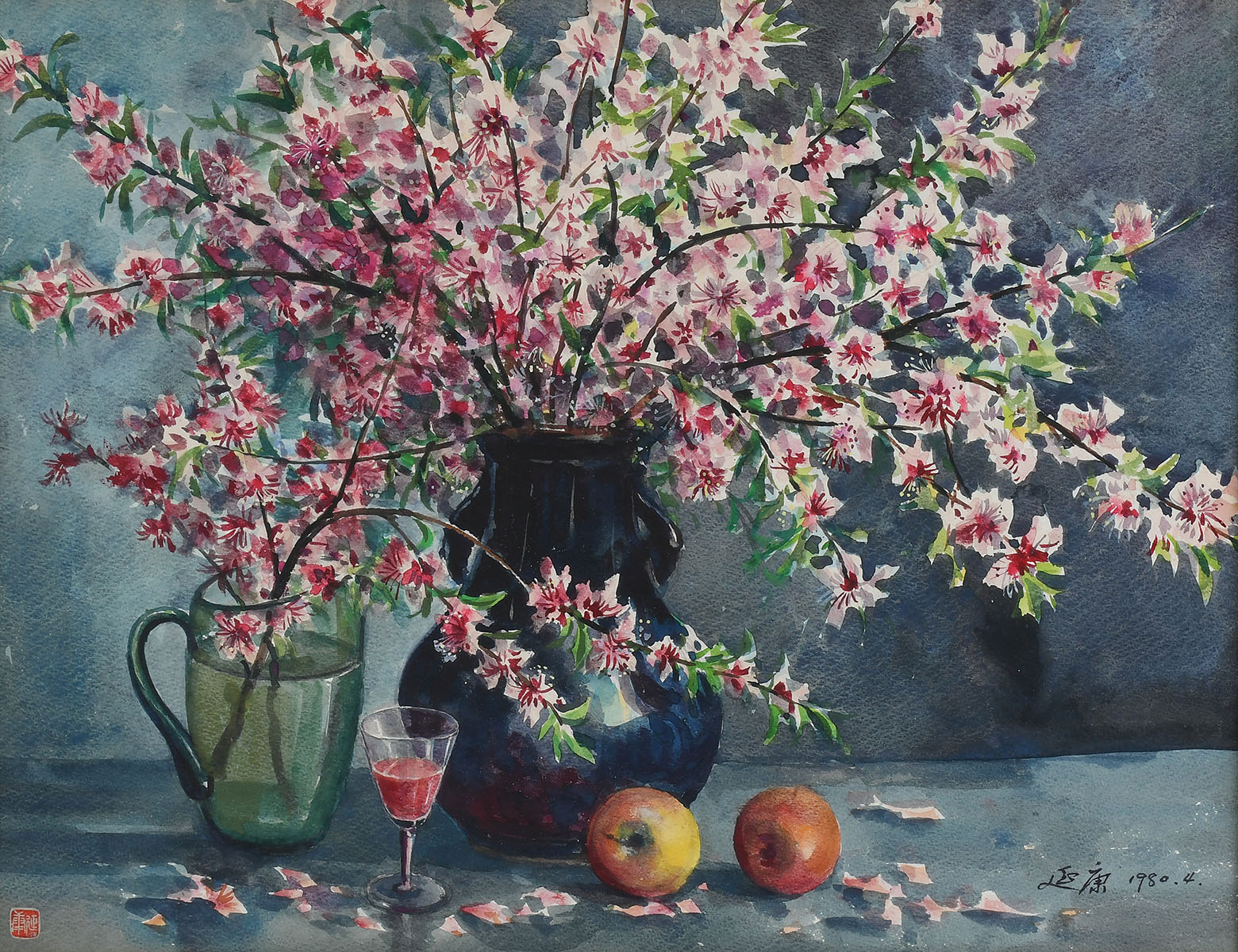 Appraisal: QIAN Yan-Kang Chinese th Century ''Peach Blossom'' Watercolor sight size